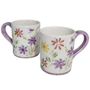 Gibson Vintage Shabby Chic Hand Painted Ceramic Coffee Mug 14oz Set of 2
